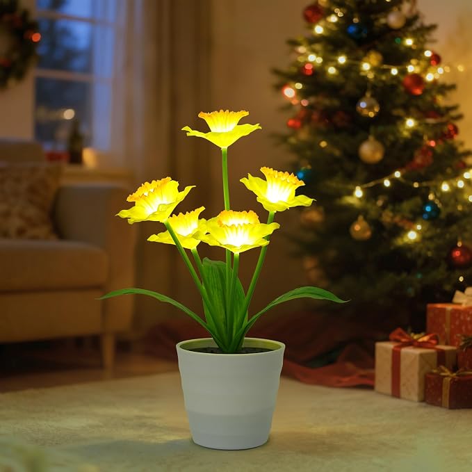 Artificial Yellow Daffodil Flower Lamp Night Light by Hibeauti