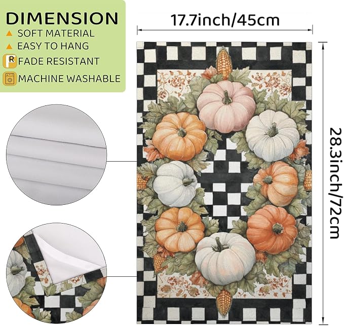 Colorful Pumpkin Kitchen Towels Set of 2 Fall Buffalo Plaid Dish Towels Bar - Image 3