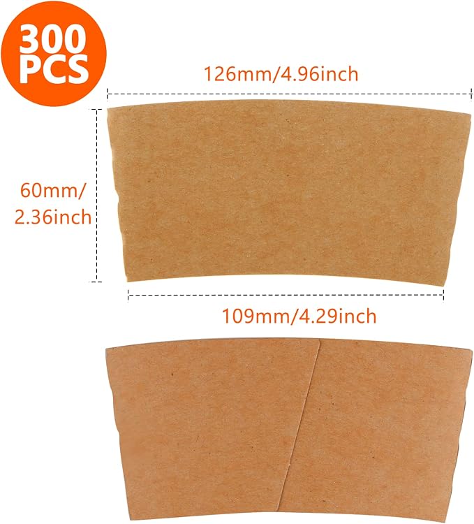 300 Packs Coffee Sleeves, Kraft Paper Cup Sleeve Disposable Coffee Cup Sleeves - Image 2