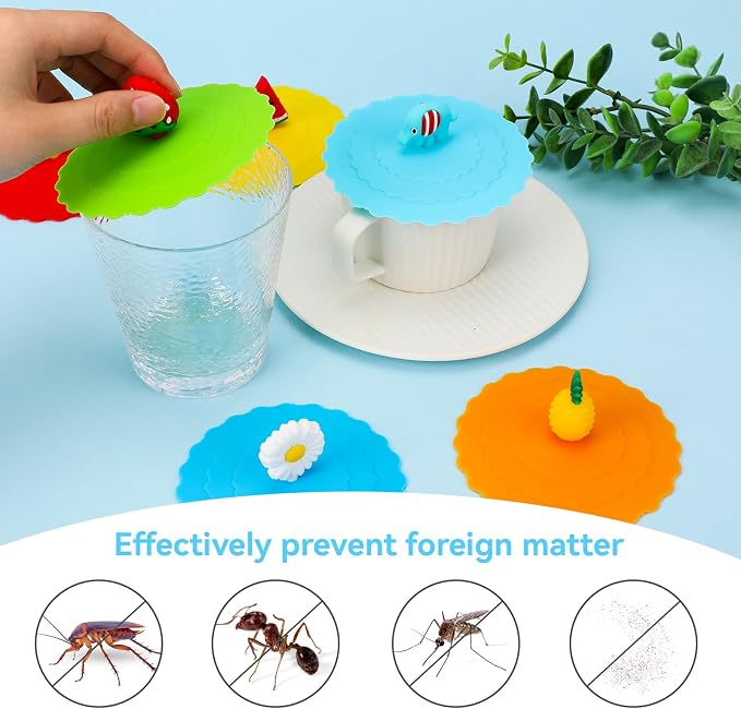 8 Pcs Silicone Cup Lids Mug Cover Colorful Anti-dust Coffee Cup Mug Covers Cute - Image 5