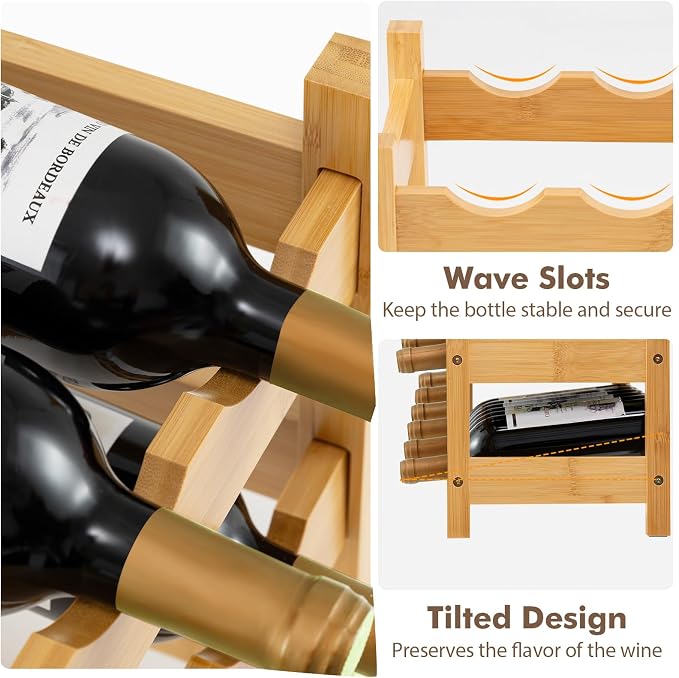 Giantex Bamboo Wine Rack, 3-Tier 18 Bottle Storage Cabinet Shelf, Small Bottle - Image 4