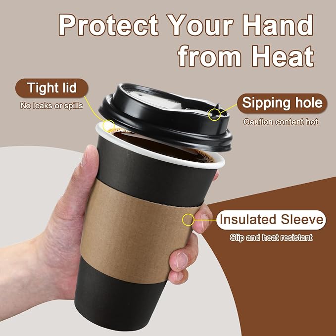 RAZCC 120 Pack 12 oz Paper Coffee Cups Set, Disposable Black Coffee Cups - Image 5