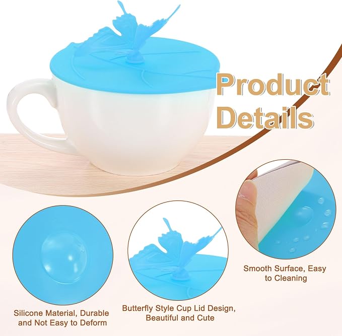 uxcell 4Pcs Silicone Cup Lids, 5 Inch Mug Cover Seal Butterfly Silicone Cup - Image 3