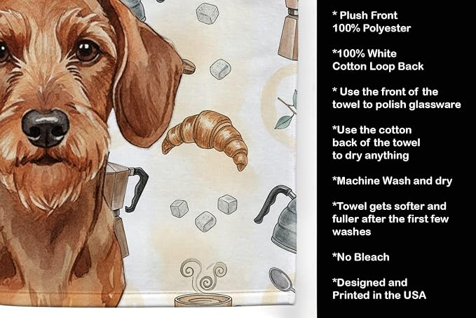 Caroline's Treasures Wirehaired Red Dachshund Coffee Bar Kitchen Towel Velour - Image 4