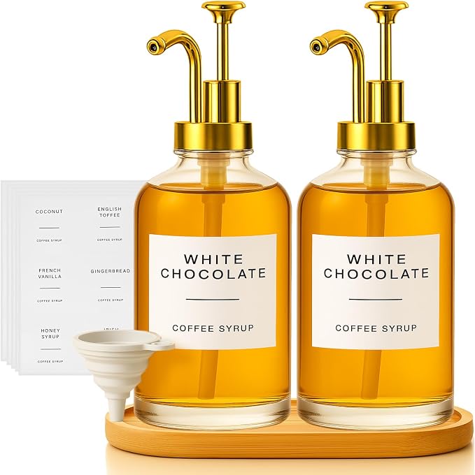 2 Pack 16oz Glass Coffee Syrup Dispenser by TECHSHARE%C2%AE