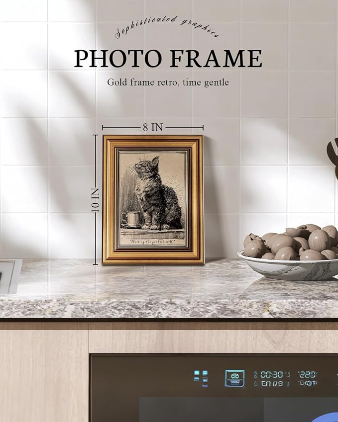 VIYYIEA Gold Small Framed Canvas Art, Vintage Cat Art Prints, Retro Cat Lovers - Image 4