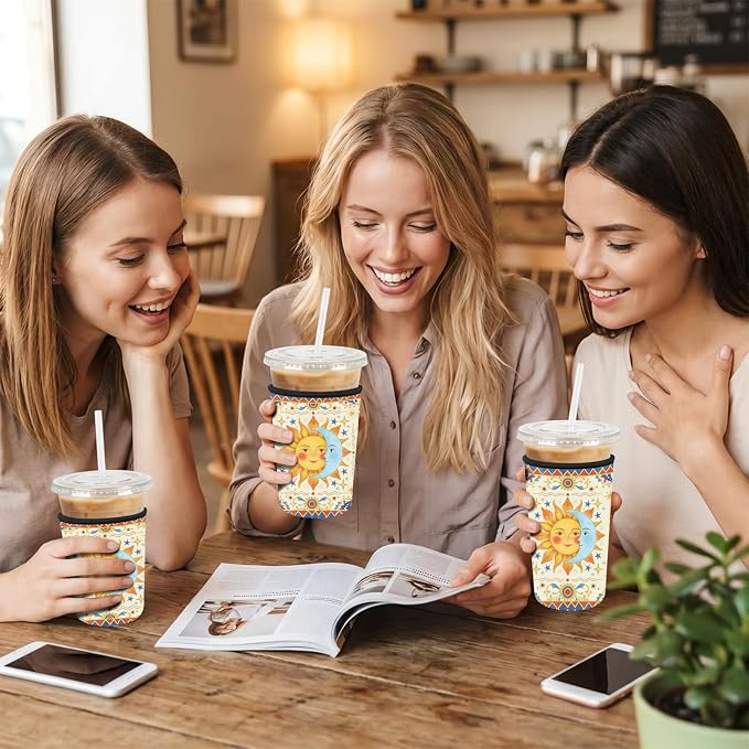 Reusable Insulated Neoprene Iced Coffee Cup Sleeve 3 Pack, Durable Drink Sleeve - Image 2
