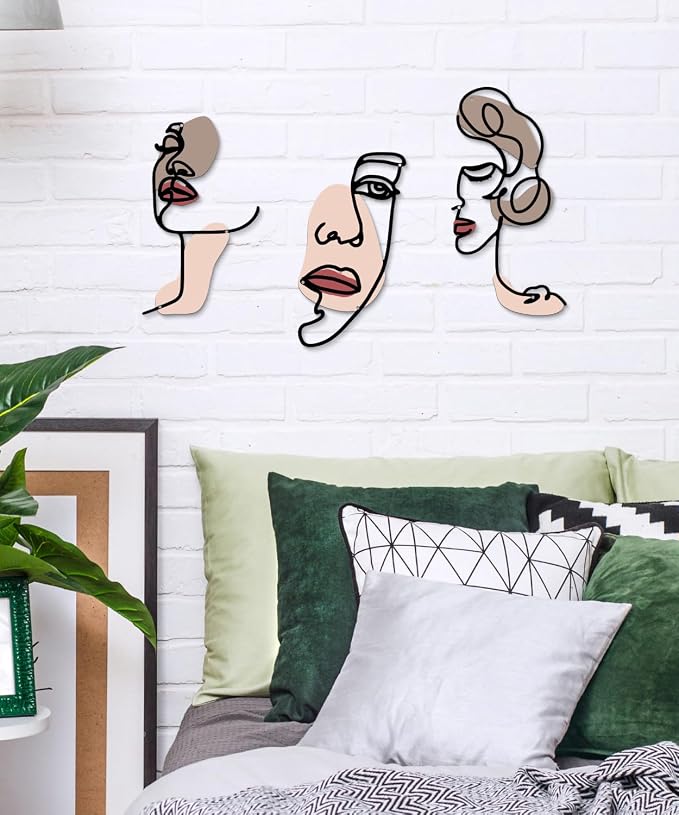 Putuo Decor Abstract Face Metal Wall Art Set of 3, Modern Line Art Wall Decor - Image 7