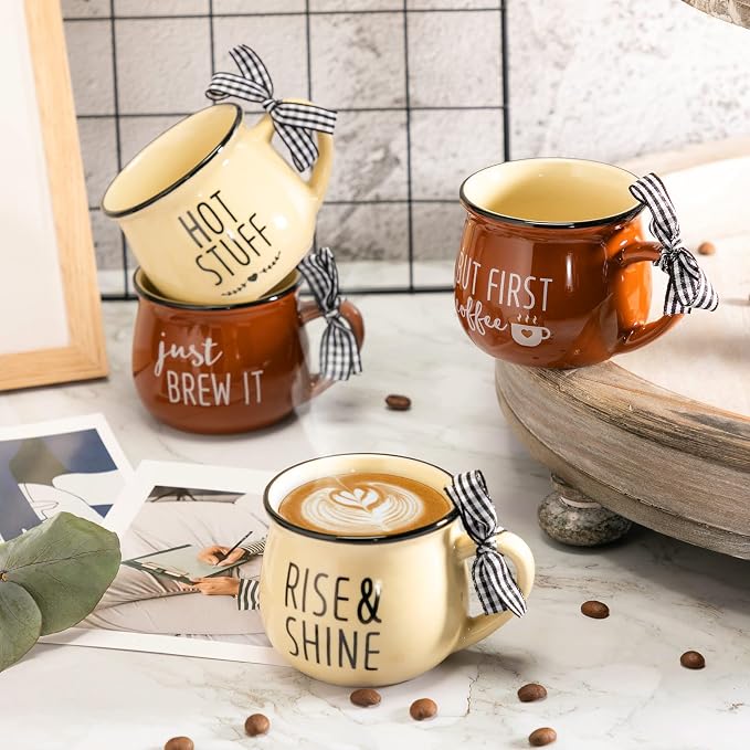 Patelai 4 Pcs Farmhouse Coffee Cups Mini Espresso Cups 5 oz Cute Mugs Set - Image 4