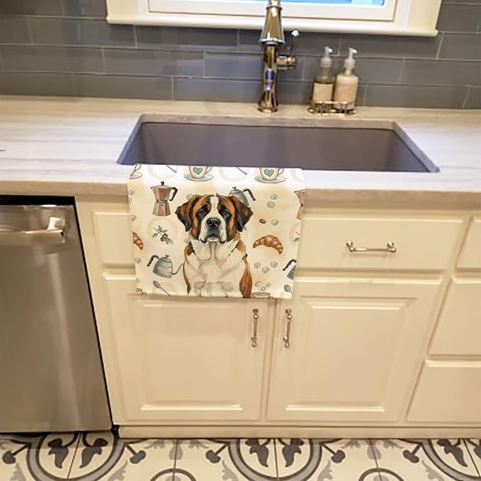 Caroline's Treasures Brindle and White Saint Bernard Coffee Bar Kitchen Towel - Image 2