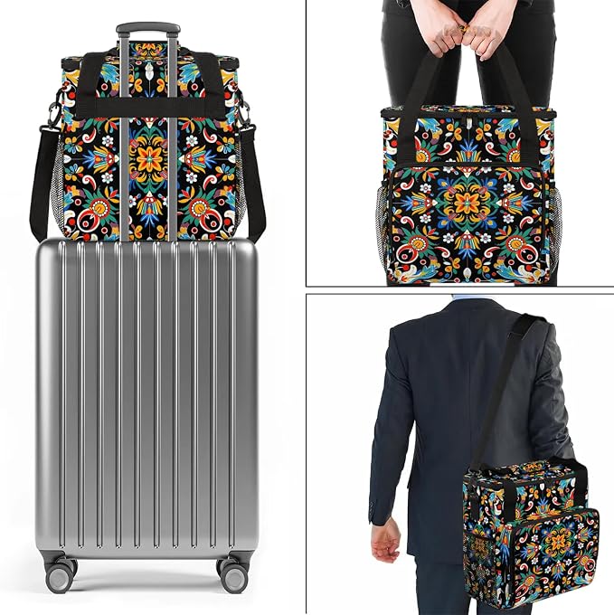 Mexican Boho Flower Floral Coffee Maker Carring Bag, Large Insulated Storage - Image 7