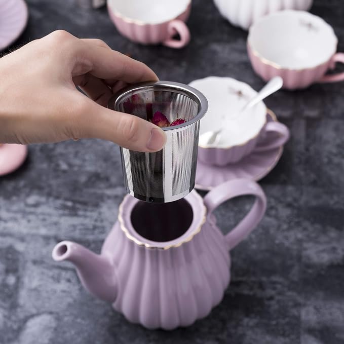 Jusalpha Fine China 8 OZ Purple Coffee Cup/Teacup, Teapot and Creamer Set - Image 4
