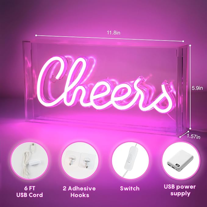Cheers Neon Sign, USB LED Desk Lightbox Cheers Sign - Image 2