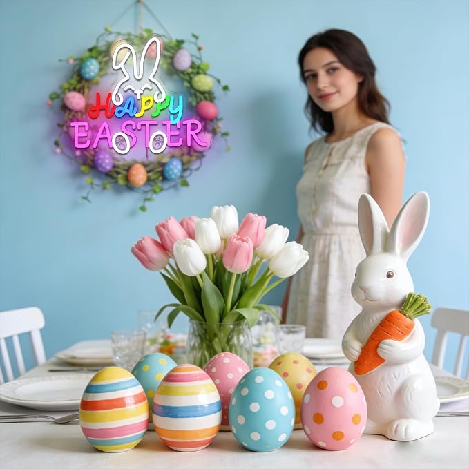 Happy Easter Neon Sign for Wall Decor Dimmable Bunny Led Sign for Bedroom - Image 4