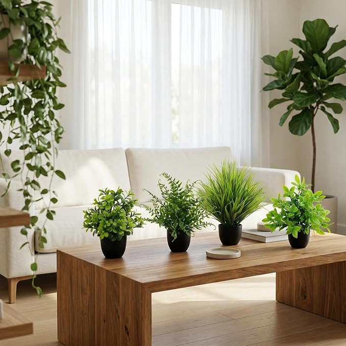 LOYWREE 4 Pack Artificial Plants Mini Fake Potted Plants Small Faux Greenery - Image 6