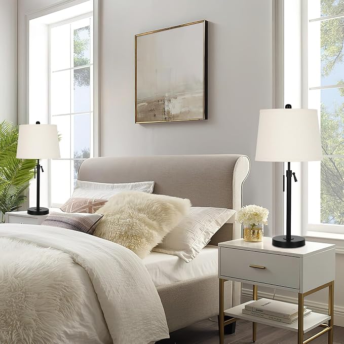 Bedside Table Lamps Set of 2: Tall Black Table Lamps - Image 5