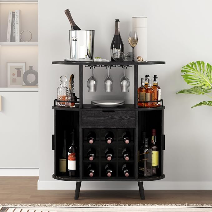 31.5" Home Bar Cabinet with Wine Rack, Industrial Coffee Bar Cabinet with - Image 3