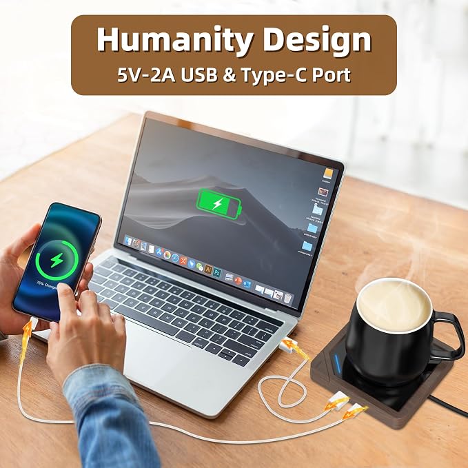 Coffee Mug Warmer with 2 USB Charging Ports: Auto Shut-Off Candle Wax Warmer - Image 2