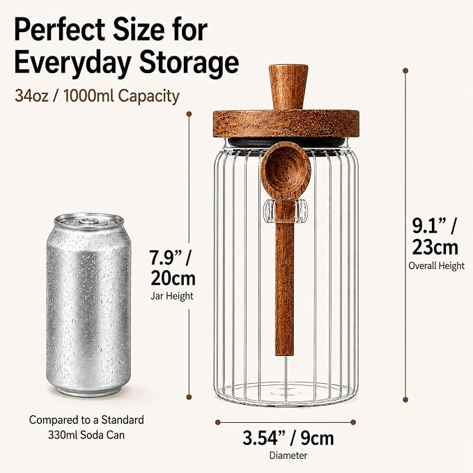 ANSQU Glass Jar with Wooden Lid & Spoon, Food Storage Containers Coffee Jar - Image 3