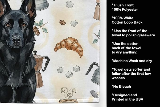 Caroline's Treasures Black German Shepherd Coffee Bar Kitchen Towel Velour - Image 4