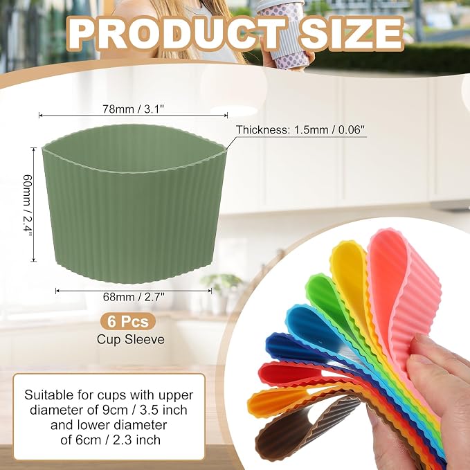 uxcell 6Pack Coffee Cup Sleeves, Reusable Silicone Heat Resistant Cup - Image 2