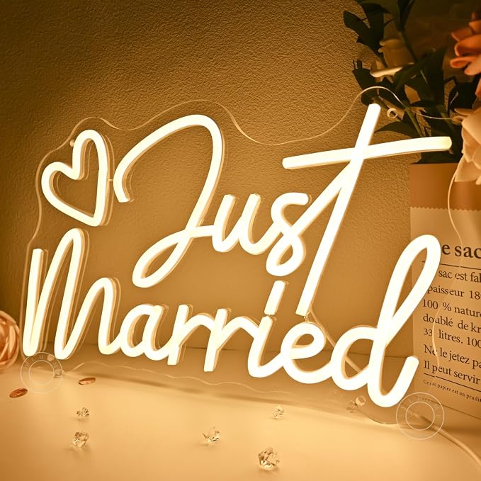 SYLHOME Just Married Led Neon Light Sign Heart Wedding Bridal Shower Backdrop - Image 4