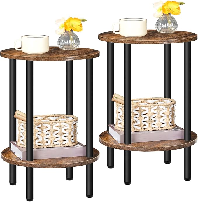 CHOEZON Side Table Set of 2, 2-Tier Round End Table, Small Nightstand - Image 6