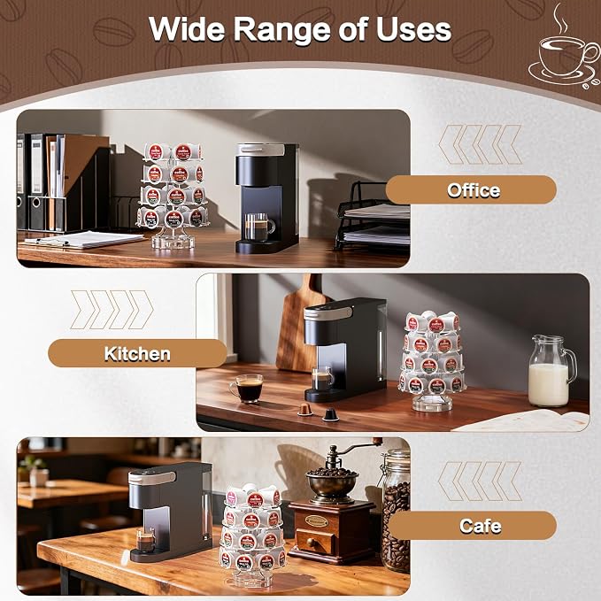 K Cup Holder, Acrylic Coffee Pod Carousel 30 Pods Holder Stand Spins - Image 3