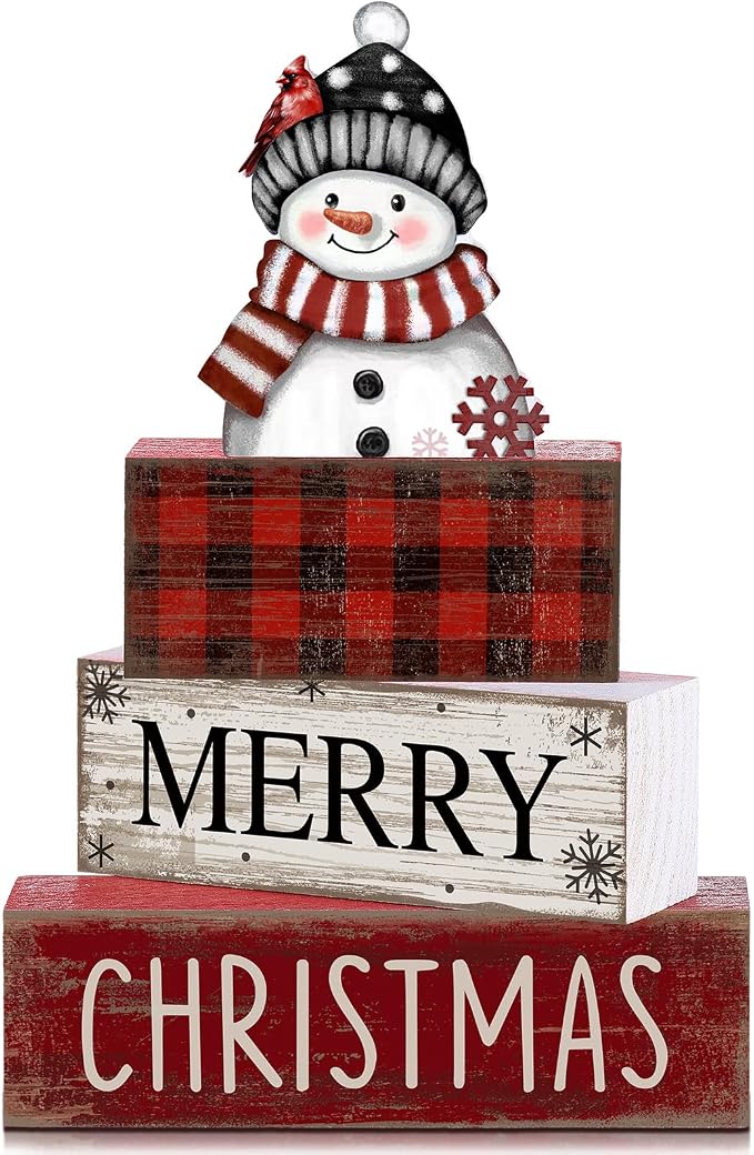 Lineshading 4 Pcs Christmas Table Decoration Wooden Snowman Decor Christmas by Lineshading