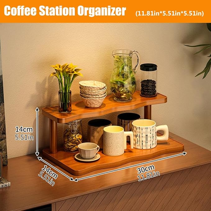 Wooden Mug Holder Countertop, Coffee Station Organizer, Counter Shelf - Image 2