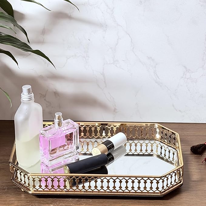 Glass and Gold Rectangular Tray Dinner Plate Perfume and Vanity Tray Decorative - Image 6