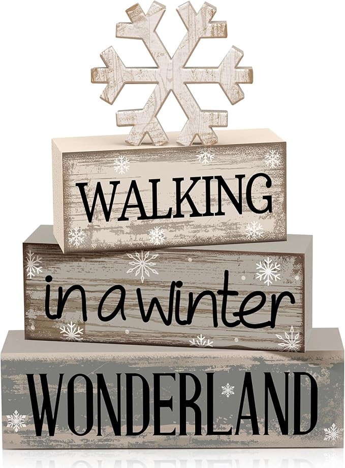 Moucuny 4 Pcs Winter Table Decorations Wooden Snowflake Decor Winter Tiered by Moucuny