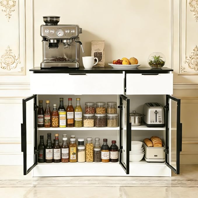 Buffet Cabinet with Drawers, Buffet Storage Cabinet with Transparent Glass Doors - Image 2