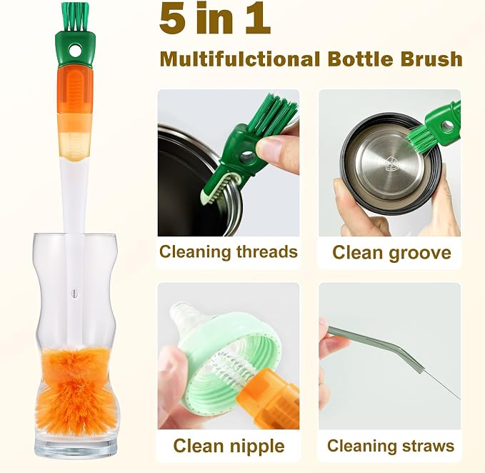 XYFuuee 5 Pack Bottle Brush Set, 5 in 1 Long Handle Water Bottle Cleaning Brush - Image 2