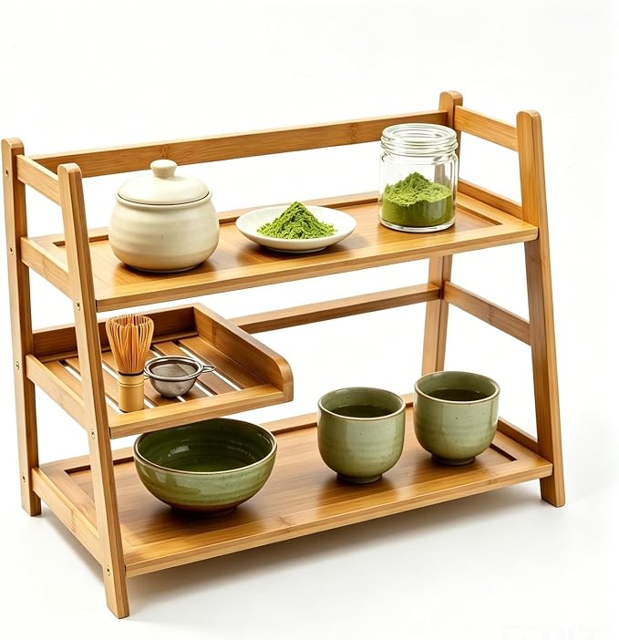 3 Tier Bamboo Matcha & Coffee Station, Countertop Organizer Shelf by Unknown