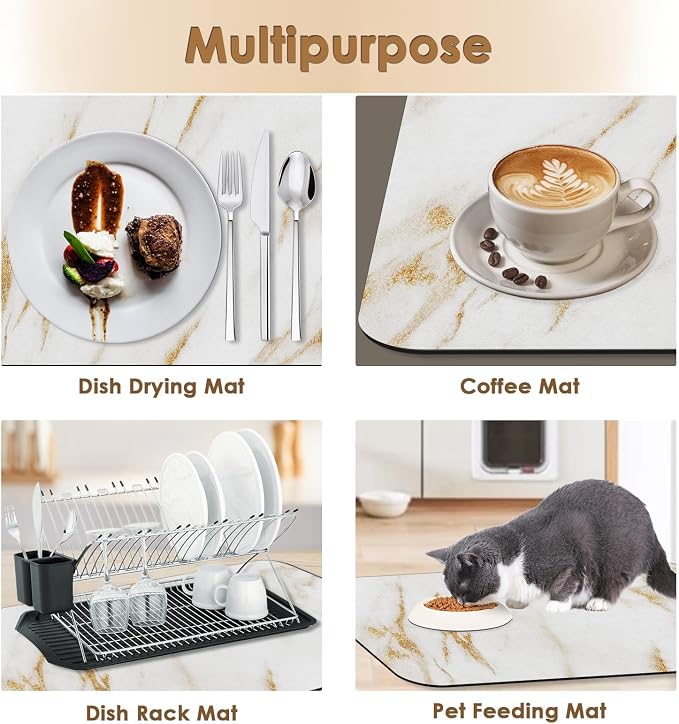 Arttown Coffee Mat for Countertops, Marble White Gold Dish Drying Mat 2 Pcs for - Image 6