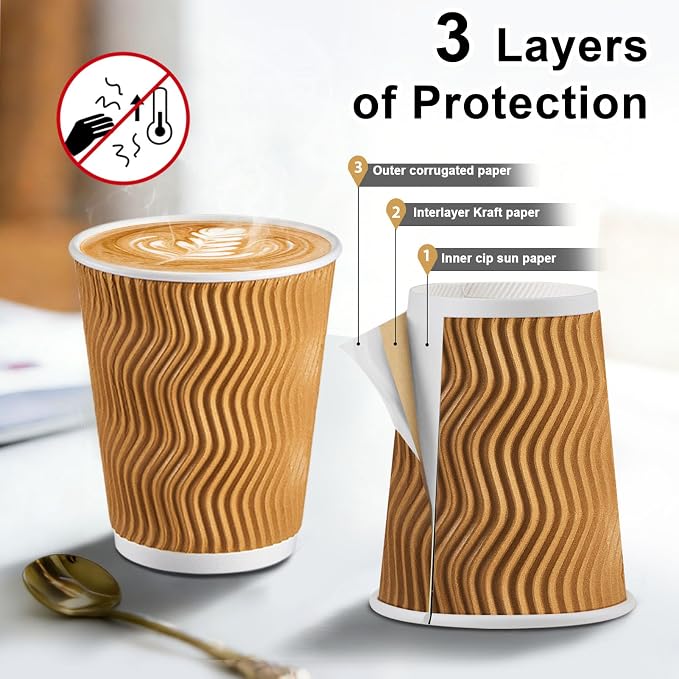 Clawsoff 120 Pack 10 oz Coffee Cups, Disposable Corrugated Insulated Ripple - Image 3