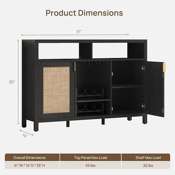 SICOTAS Rattan Coffee Bar Cabinet - Image 3