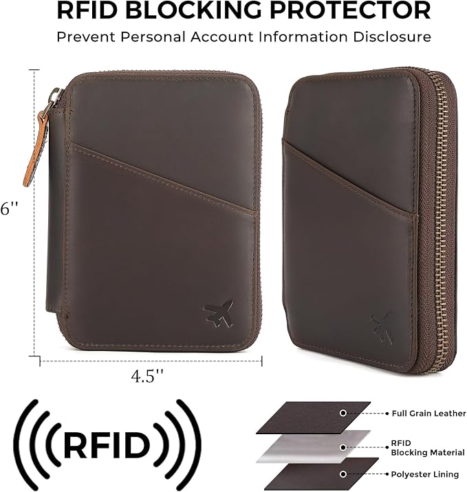 Polare Leather Pilot Wallet Passport Holder RFID Blocking Tri-fold Travel Cover - Image 4