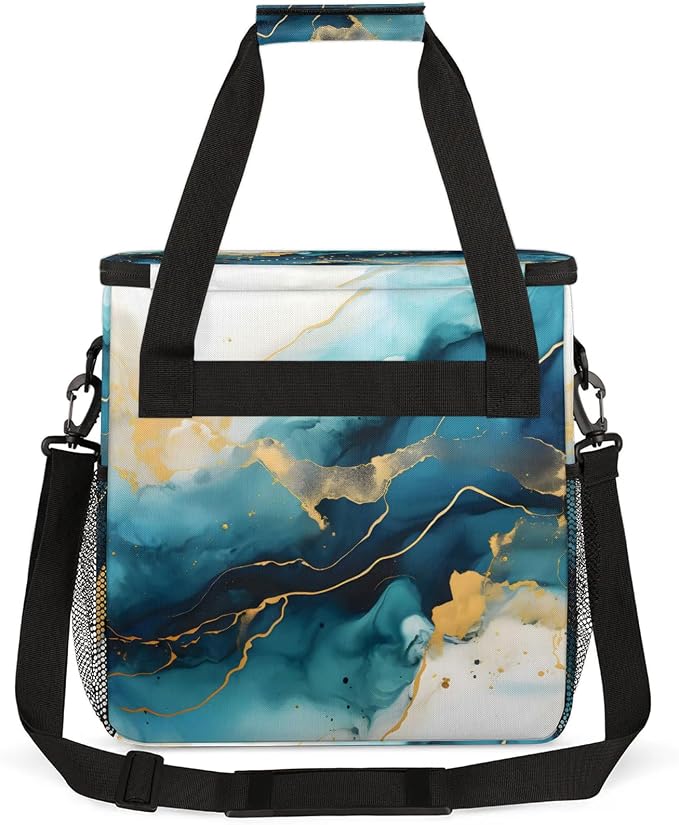 Marble Blue Gold Coffee Maker Carring Bag, Large Insulated Storage Organizer - Image 5