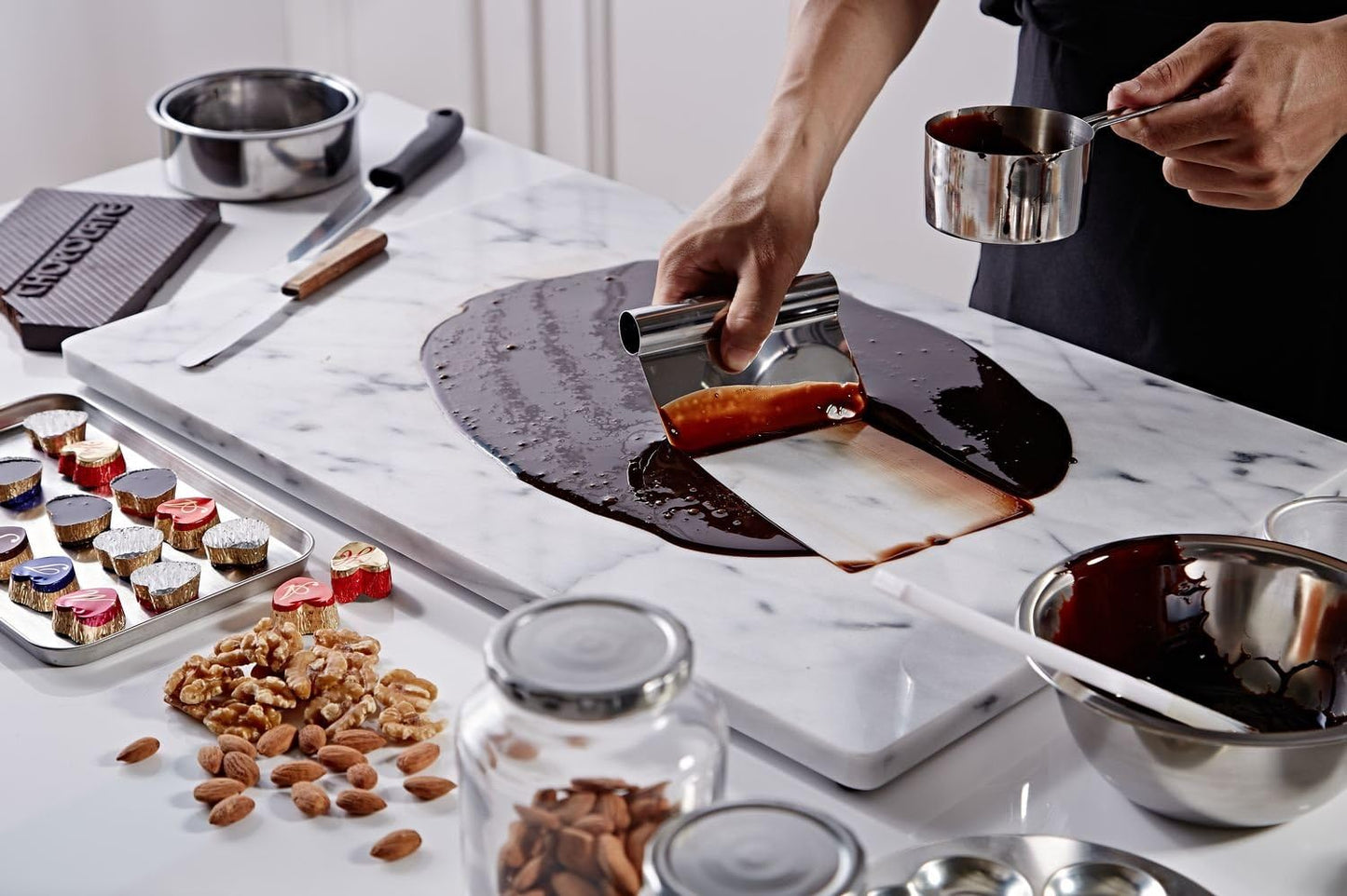 JEmarble Pastry Board 16x24 inch with Non-Slip Rubber Feets for Stability Perfect for Keep the Dough Cool and Chocolate Tempering(Premium Quality) White