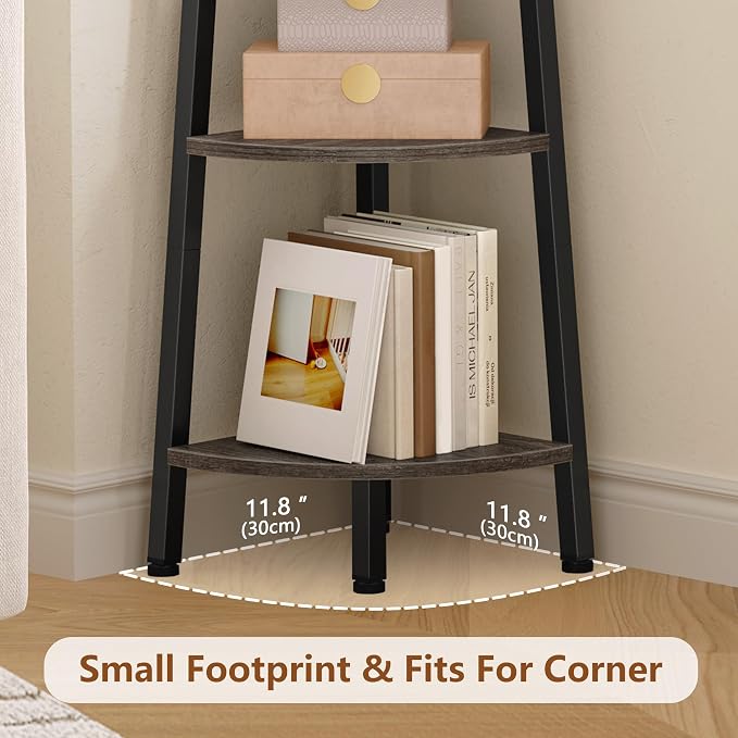 Hoctieon Corner Shelf, 6-Tier Corner Bookshelf, Rustic Ladder Shelf, Industrial - Image 3