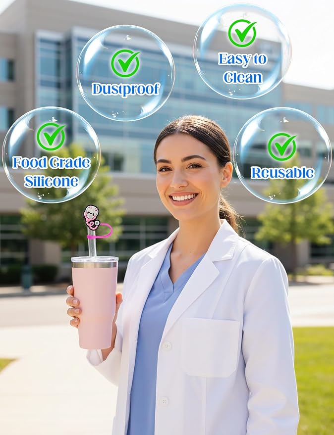 48 Pcs Nurse Straw Toppers, Silicone 10mm Cute Straw Covers Cap - Image 3