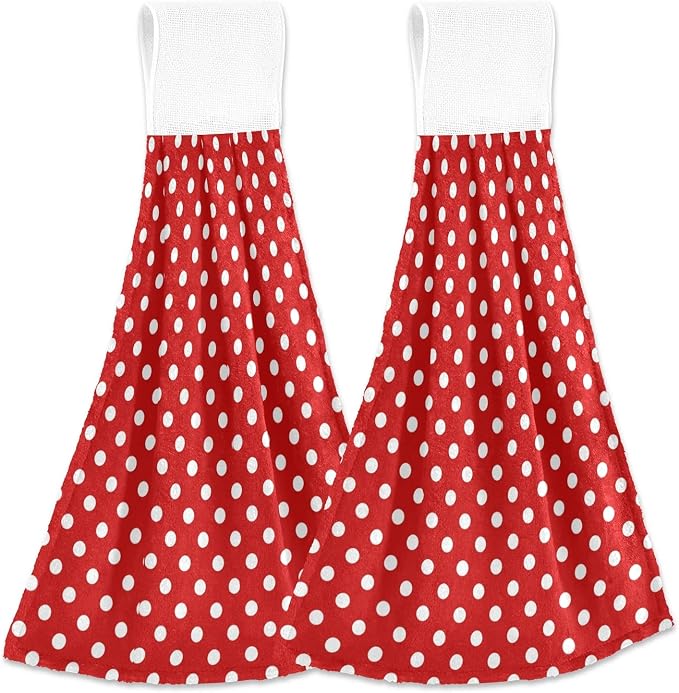 Dussdil Red White Polka Dot Kitchen Hanging Towel 12 x 17 in, Bath Hand by Dussdil