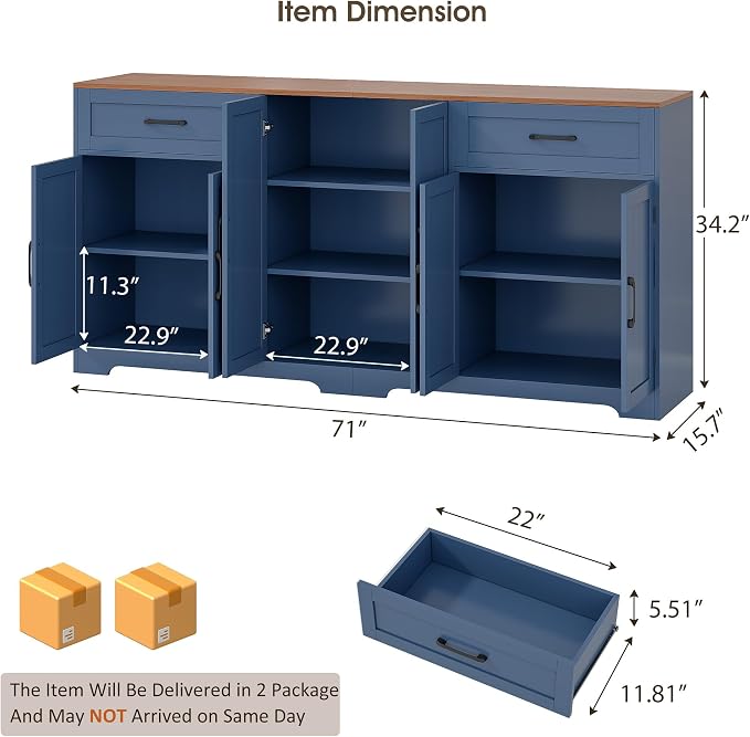 Whalefall 71" Farmhouse Sideboard Buffet Cabinet - Image 2