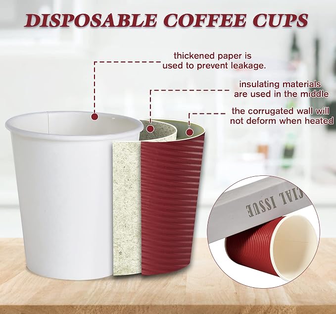 LITOPAK 80 Pack Insulated Ripple Wall 12 oz Disposable Paper Cups, Three Layer - Image 4