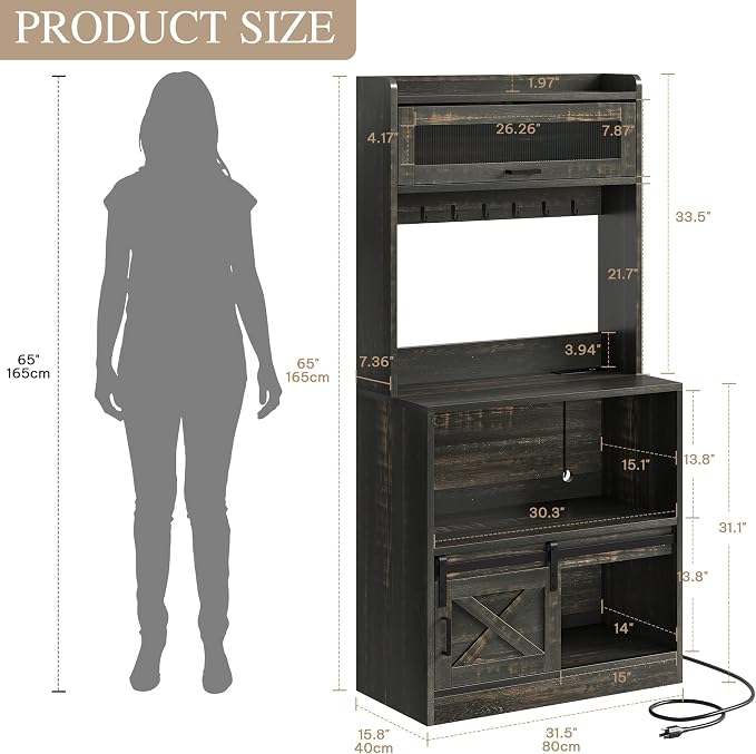 YITAHOME Bakers Rack with Power Outlet and Storage Farmhouse Microwave Stand - Image 2