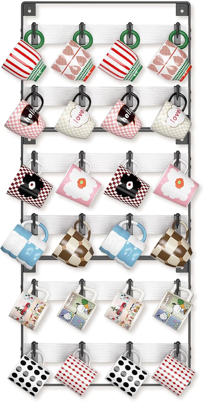 EsLuker.ly Mug Holder Hanger Rack Wall Mounted Wooden 3 Pack Coffee Cup Storage by EsLukerly