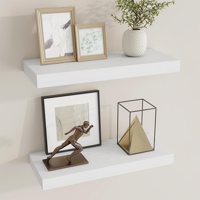Dreamland 20 Inch Long Floating Shelves in White, 6.7 Inch Deep Floating Shelf by Dreamland