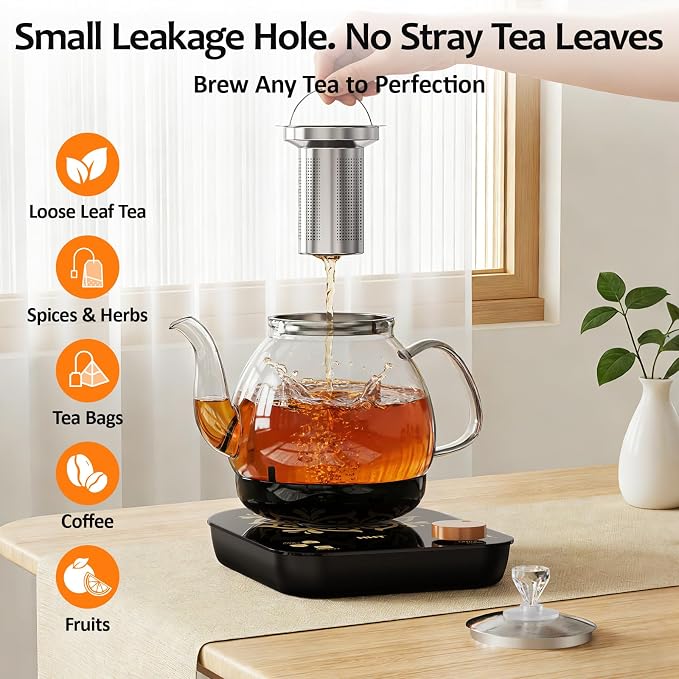 HHT Electric Tea Maker with Infuser, ±1℉ Precise Temperature Control, Glass - Image 4